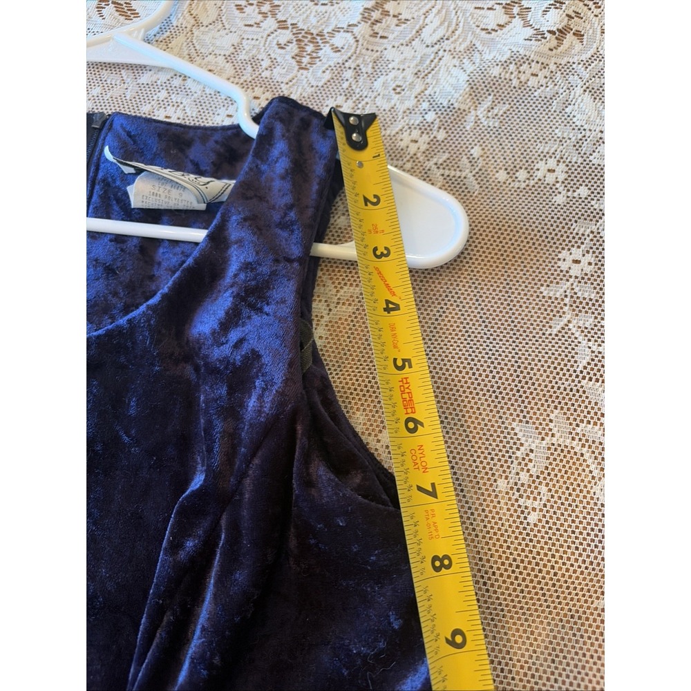 Vintage 90s Blue Velvet Midi Dress Y2K Bell Whimsigoth Skater Skirt 9 Sleeveless - Picture 16 of 16
